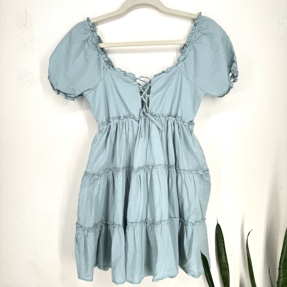 Milkmaid Peasant Tiered Dress S Renfaire Cottage Coquette Puff Sleeves Cotton